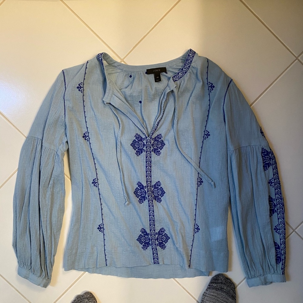 Madewell chambray colored summer blouse